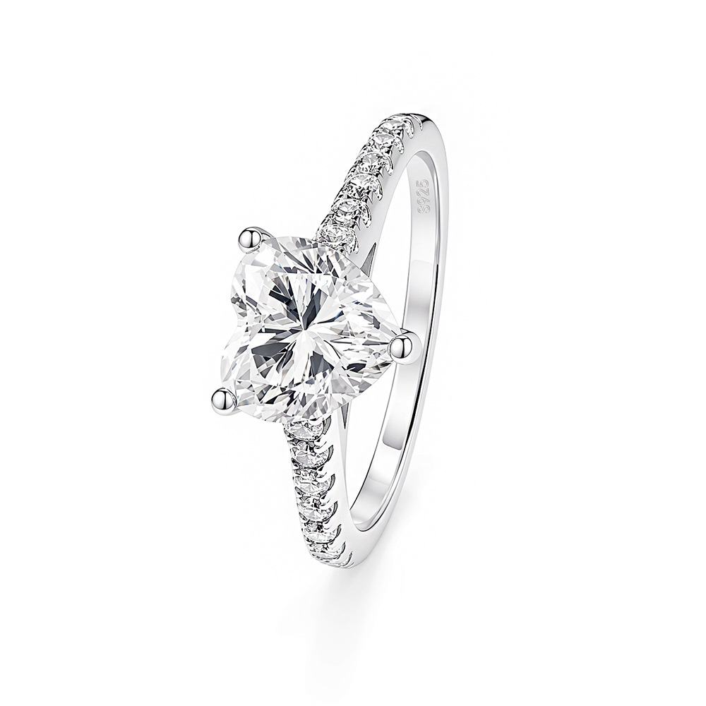Heart Shaped Moissanite Engagement Ring | Silver Pave Band Wedding Promise Ring For Women - Image 3