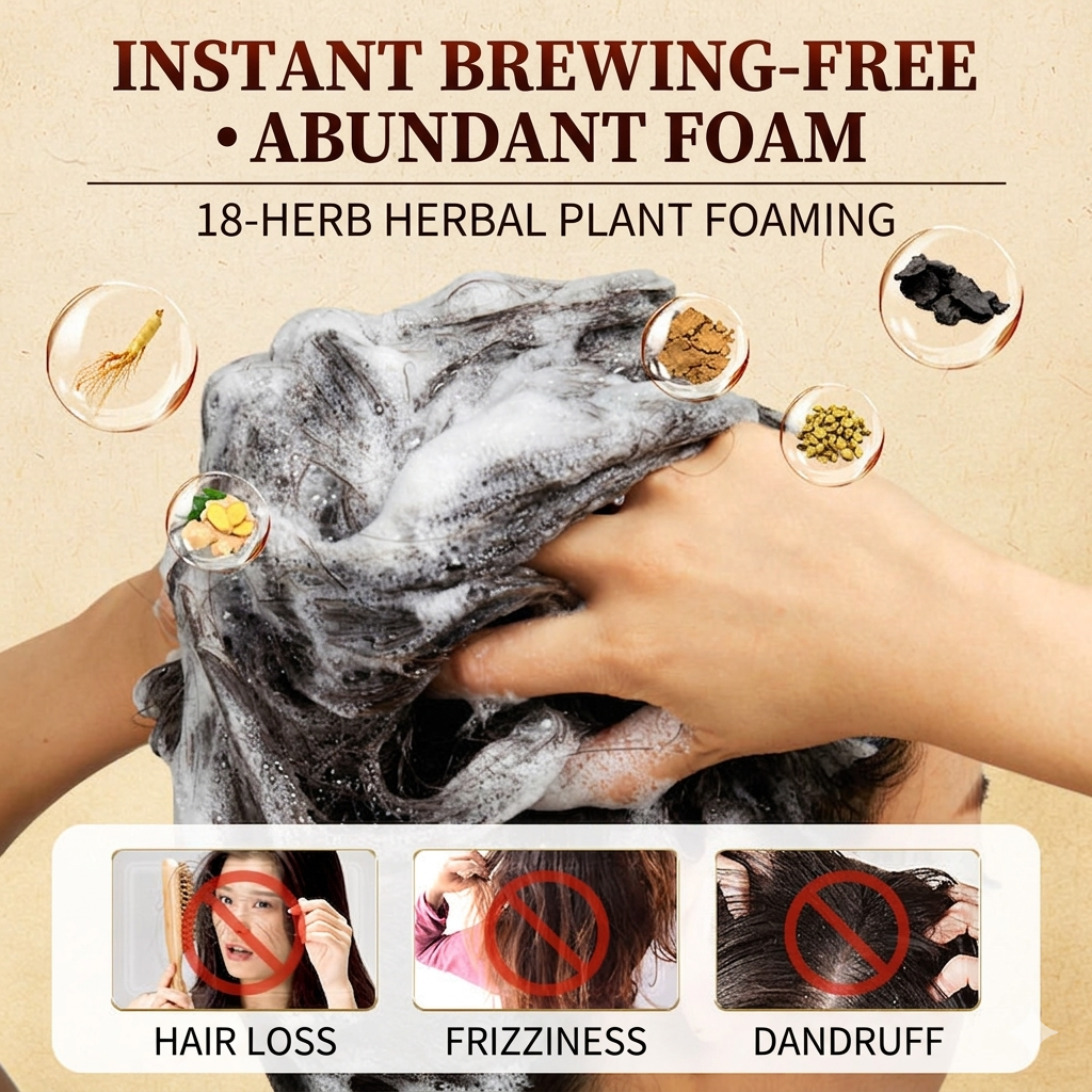 Natural herbal shampoo for hair loss treatment, champú de hierbas para el crecimiento del cabello, pflanzliches Haarwuchsshampoo, shampoing aux herbes pour la pousse des cheveux, 抜け毛予防ハーブシャンプー