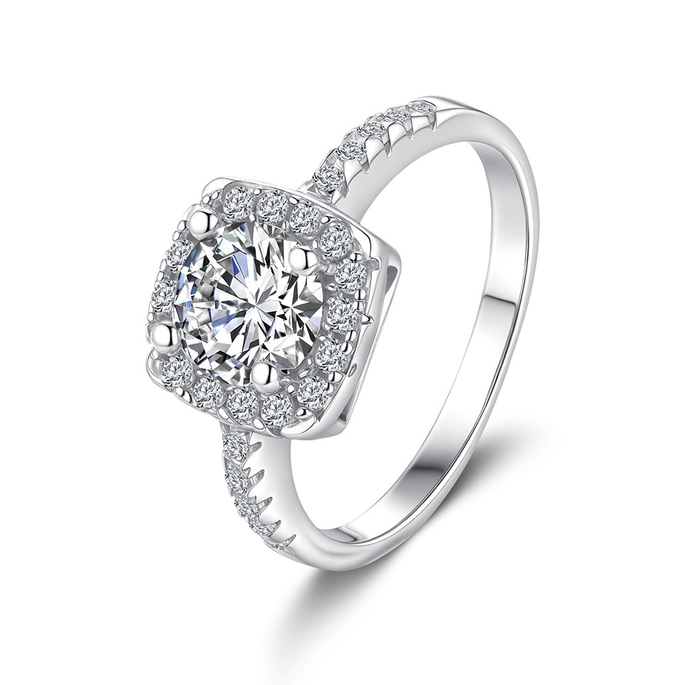 Square cushion halo moissanite engagement ring side stone pave band bridal jewelry