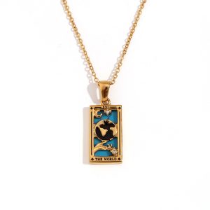 world-tarot necklace, Collier tarot, pendentif doré, acier inoxydable, bijoux ésotériques