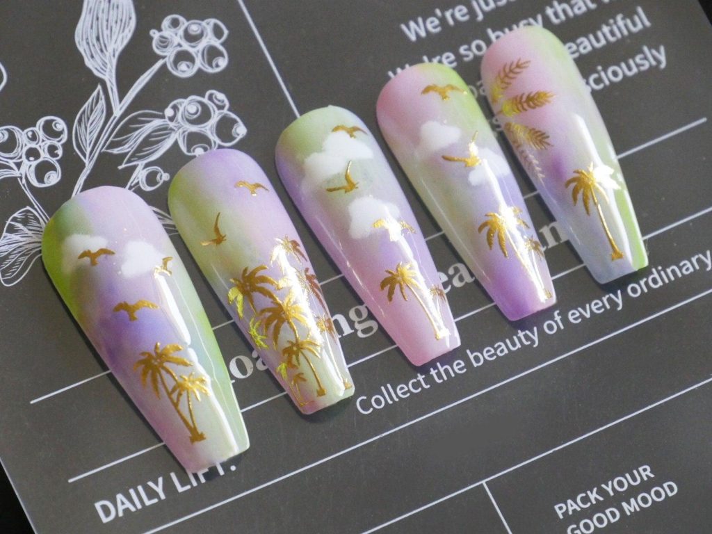 tropical tree vacation summer nails