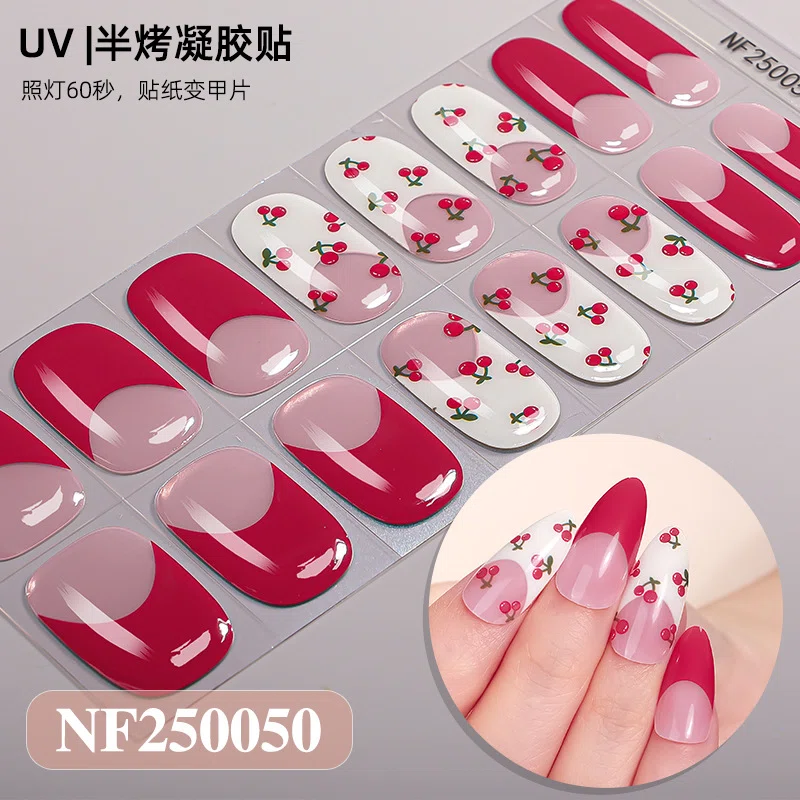 uv semi‑cured gel nail stickers cherry french
