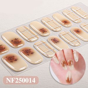 Cute Capybara Cartoon Plaid Semi‑Cured Gel Nail Wraps,16 Strips wholesale bulk supplier vendor