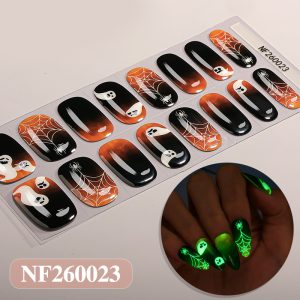 Glow Halloween UV gel nail wraps. 16 semi-cured strips