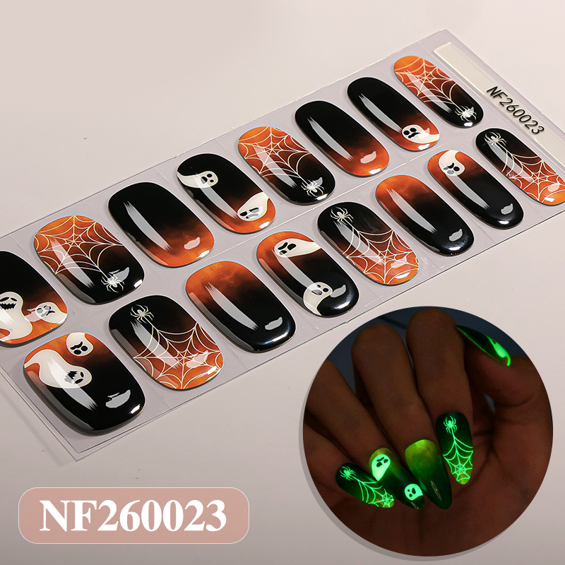 Glow Halloween UV gel nail wraps. 16 semi-cured strips