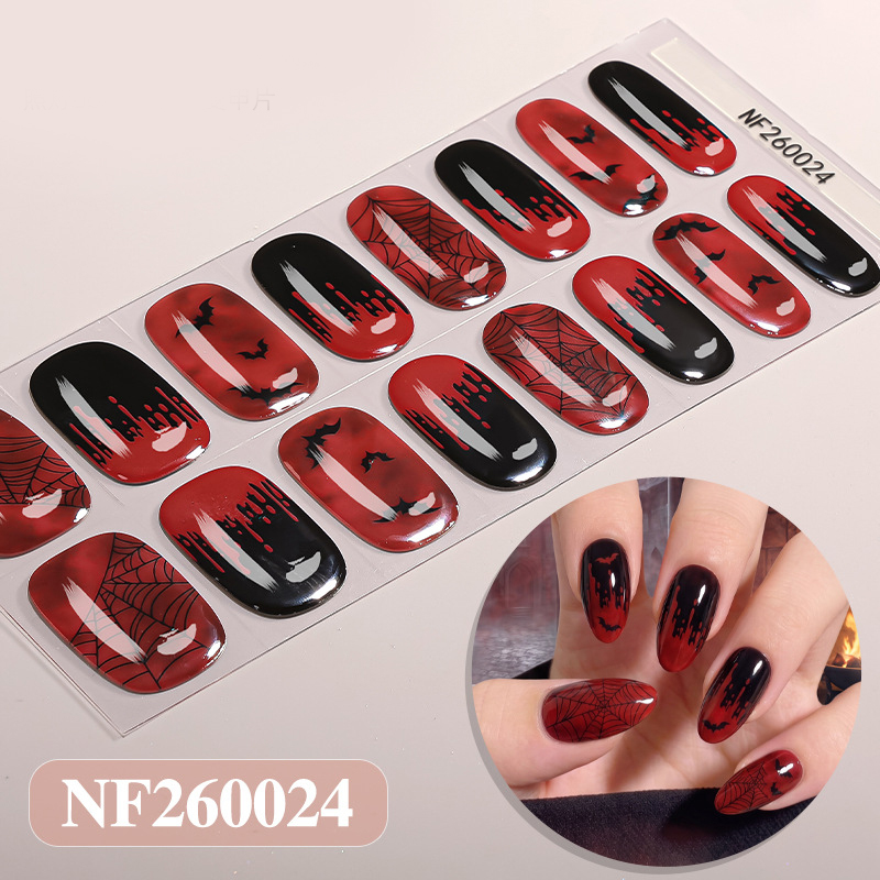 spooky red halloween gel nail strips bat spider print
