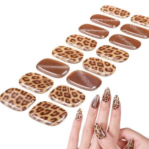 leopard print semi cured gel nail strips 16 pieces glitter wholesale
