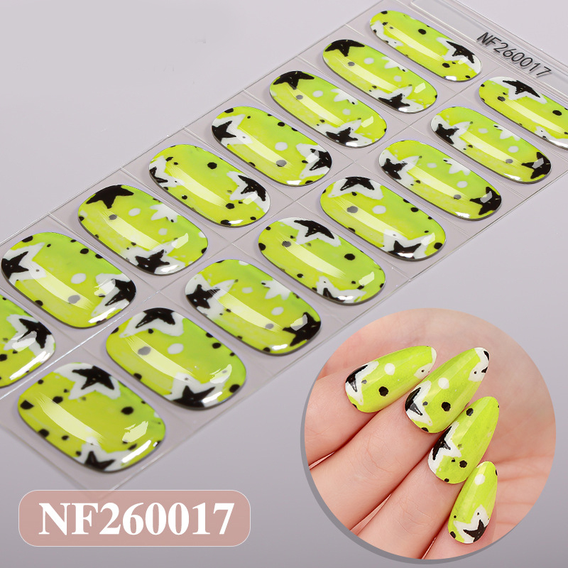 uv green nail strips black stars pattern 16pcs