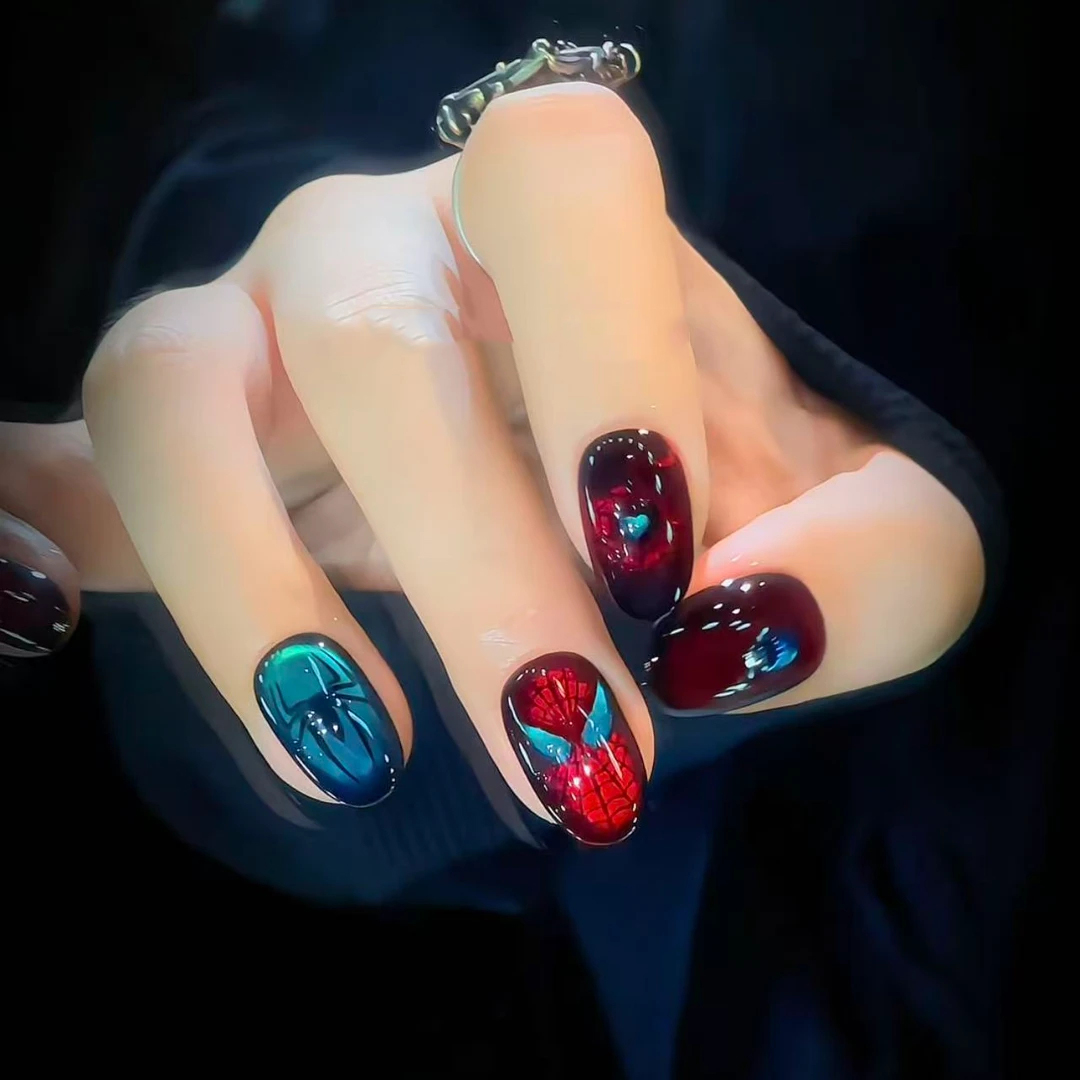 Spiderman Press On Nails Handmade Cat Eye Effect 10Pcs - Image 2