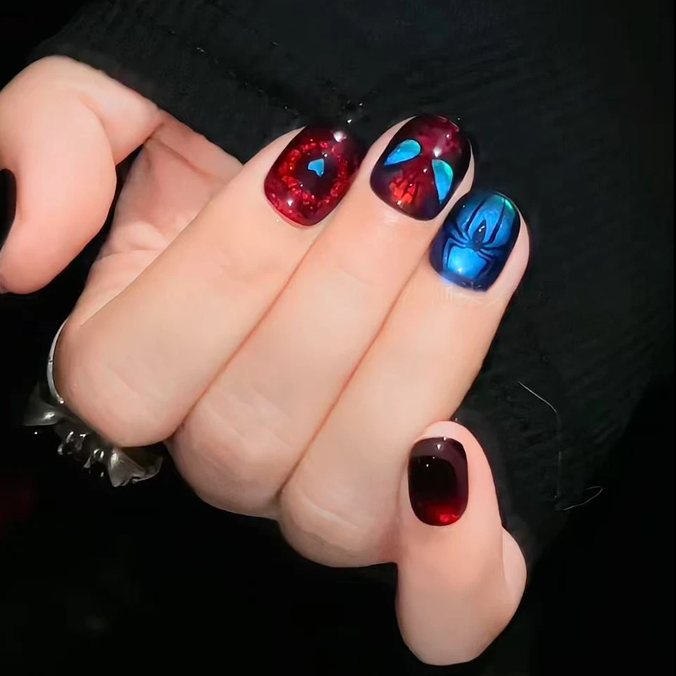Spiderman Press On Nails Handmade Cat Eye Effect 10Pcs - Image 3