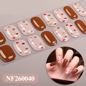 Semi‑Cured UV Gel Nail Strips 16Pcs Brown Heart Coquette Sweet Nail Wraps bulk wholesale