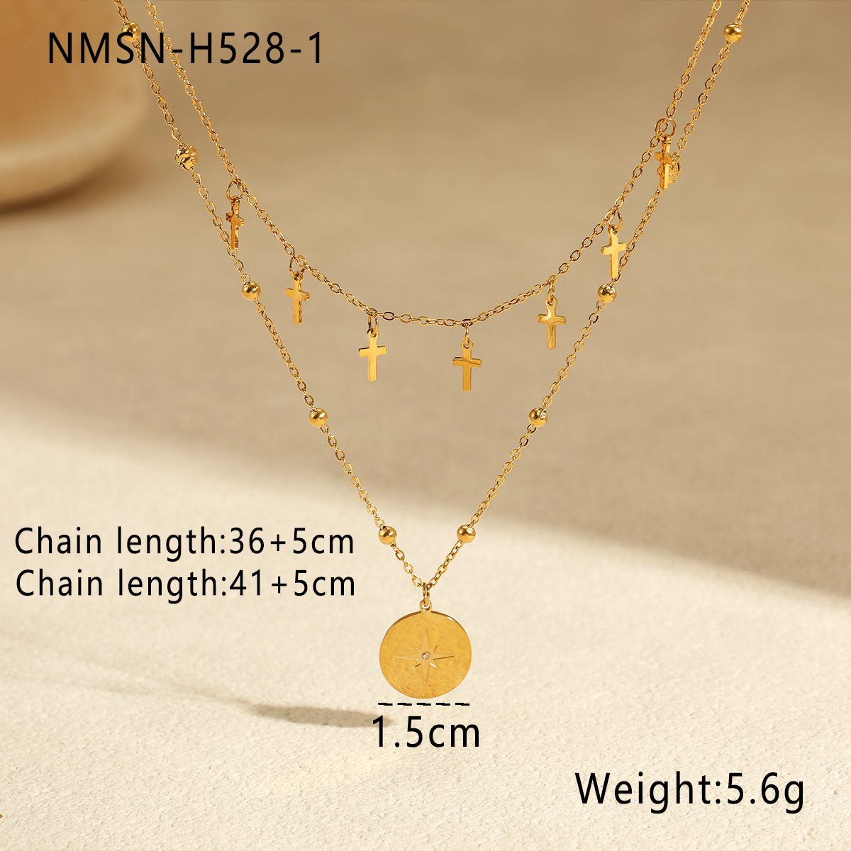 Women Vintage Layered Titanium Steel Cross Star Pendant Necklace - Image 2