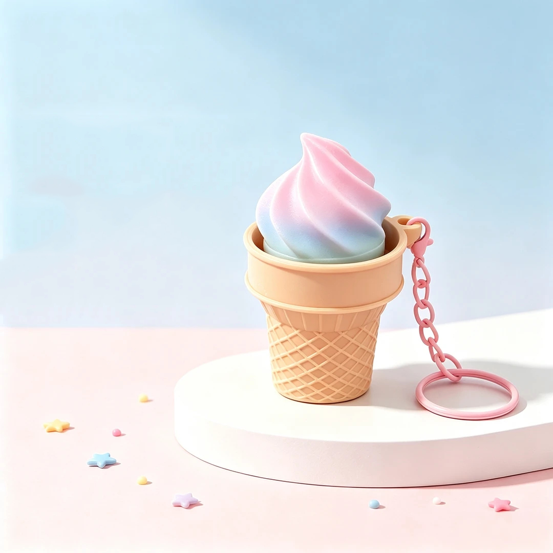 3D Ice Cream Clicker Fidget Toy Keychain, Cute Charm Pressing Keyring - Image 3
