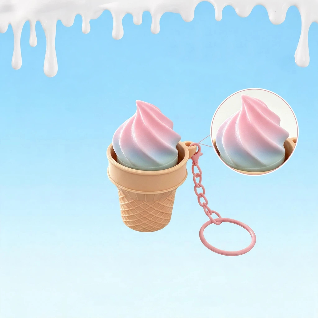 3D Ice Cream Clicker Fidget Toy Keychain, Cute Charm Pressing Keyring - Image 2