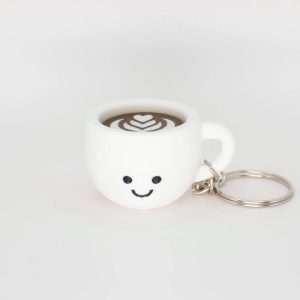 Cute latte‑art coffee cup fidget clicker keychain